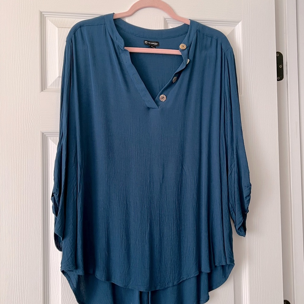 New Directions teal crinkle tunic 2X